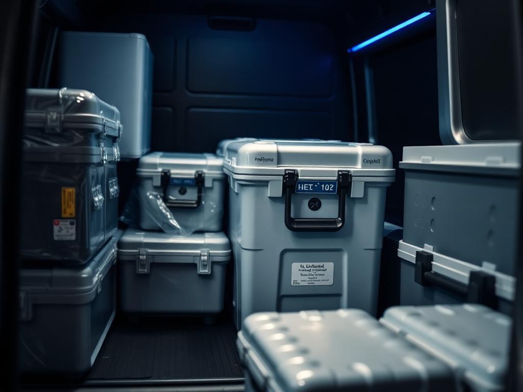 Medical transport cases loaded into a courier van